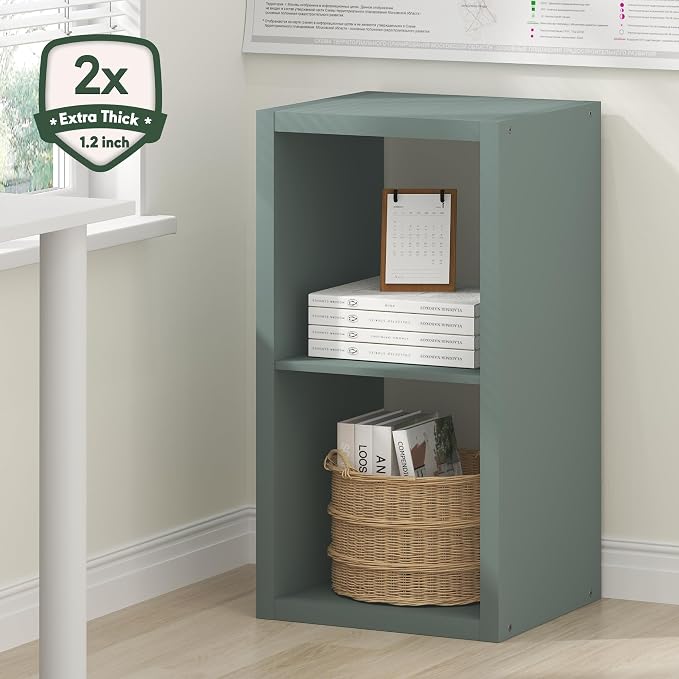 Furinno Cubicle Book Shelf, 2-Cube Bookshelf, Extra Thick Frame Horizontally & - Image 2