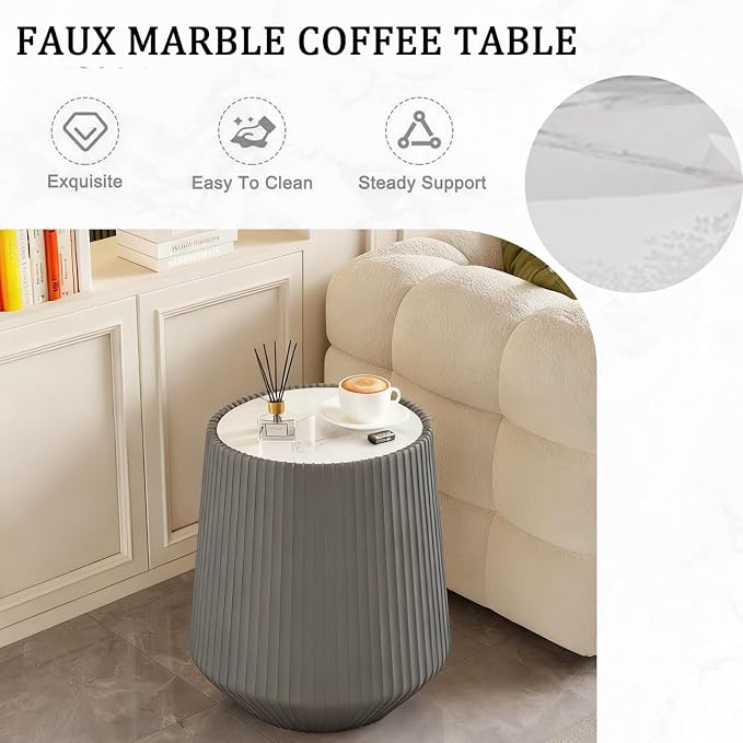 19.68" Round Marble End Table, Modern Cup Shaped Side Table - Image 6