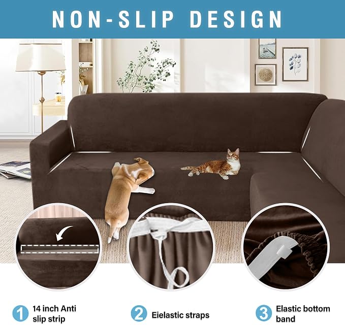 HDCAXKJ Corner Sectional Couch Covers Velvet Stretch L Shape Sofa Cover Soft - Image 4