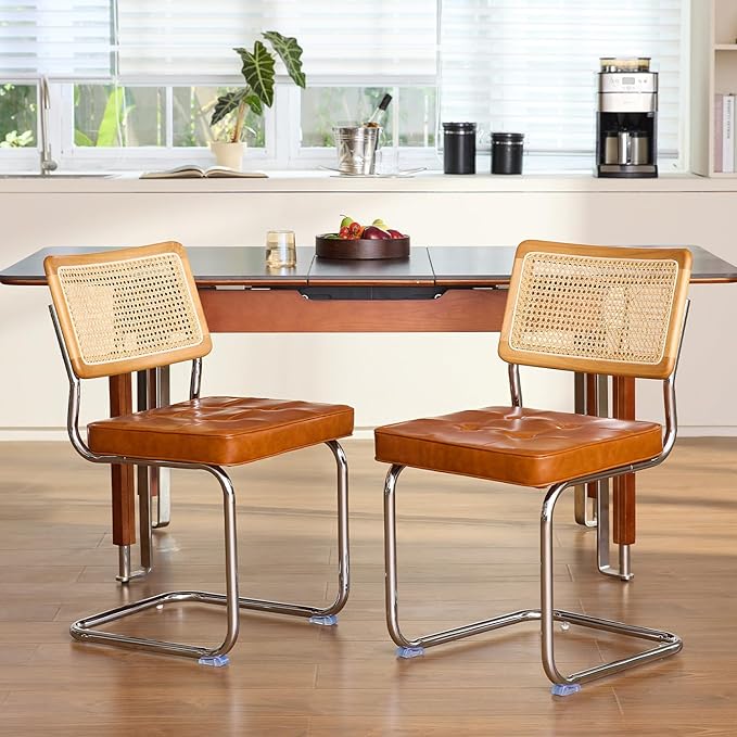 GrandNoor Rattan Dining Chairs Set, Wooden Mid Century Modern Dining Room Chairs - Image 5