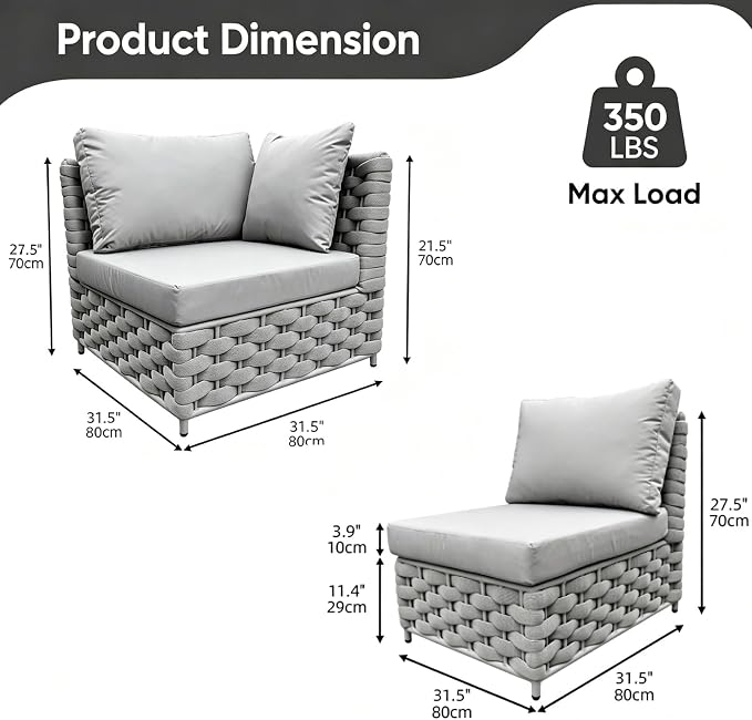 TWT Khaki Gray 5-Piece Modular Outdoor Sofa, 5-Seater Free Combination - Image 2