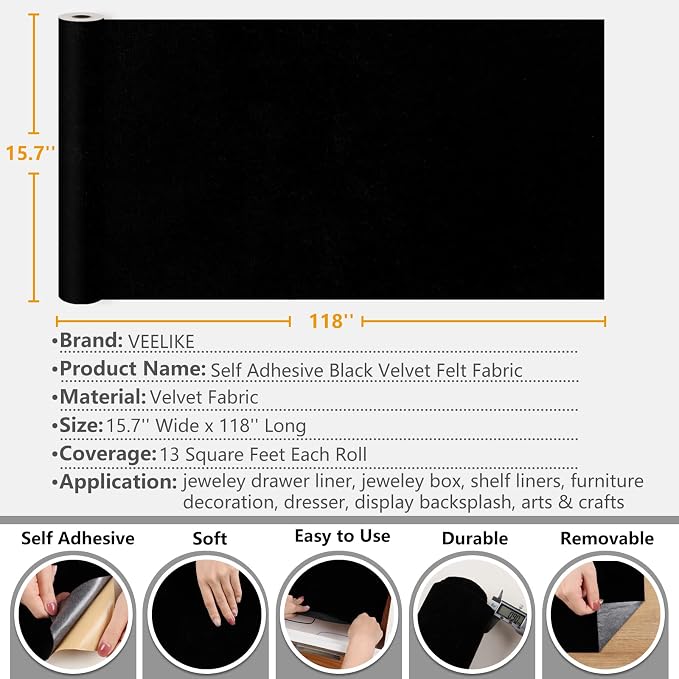 VEELIKE 15.7''x118'' Self Adhesive Velvet Flock Contact Paper Liner - Image 6