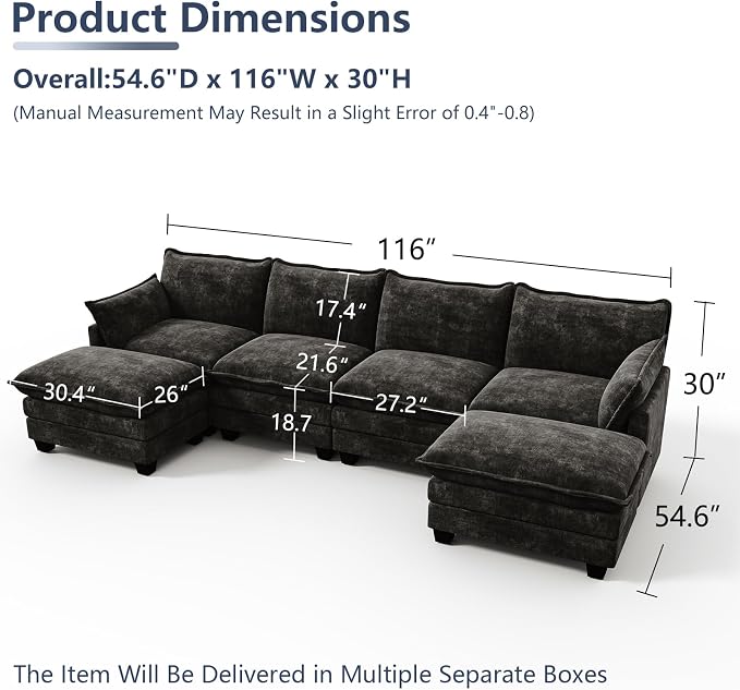 U Shaped Modular Sectional Sofa, Cloud Couch - Image 2