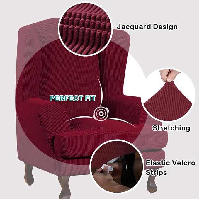 Turquoize Wingback Chair Covers 2 Piece Wing Chair Slipcover Stretch Slipcovers - Image 3