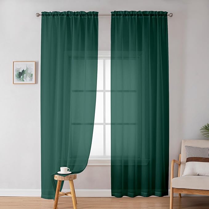 OWENIE Green Sheer Curtains 84 Inches Long - Image 2