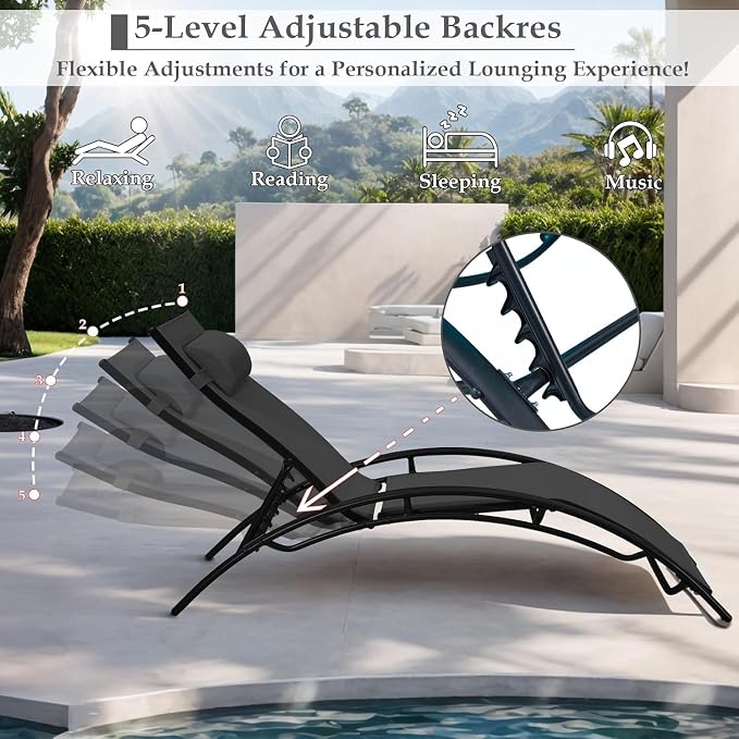 EROMMY Outdoor Chaise Lounge Set of 3, Reclining Patio Chairs - Image 5