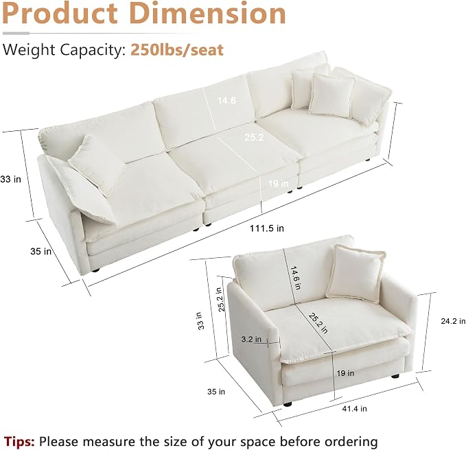 mikibama Luxury 3 Piece Sofa Set, 2 Pieces of Single Sofa and 1 Piece of 3 - Image 2