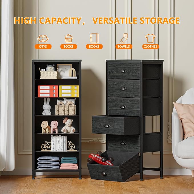 Furnulem Tall Dresser with 6 Drawers, Vertical Bedside End Table & Chest - Image 4