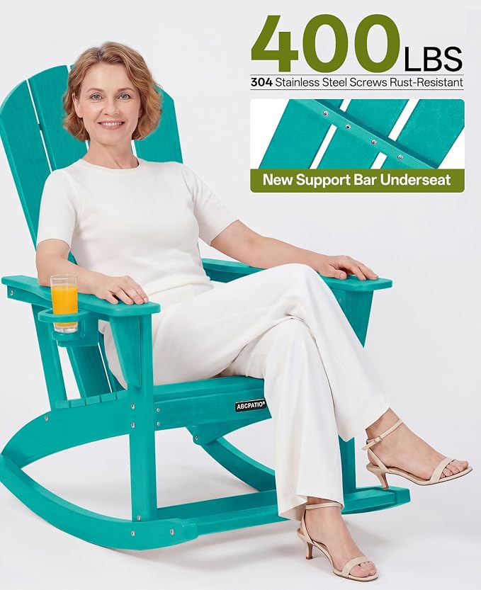 Outdoor Oversized Adirondack Rocking Chairs, All Weather HDPE Patio Rocking - Image 5