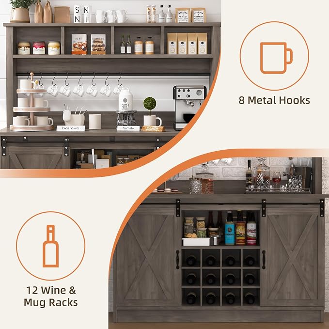 4ever2buy Farmhouse Coffee Bar Cabinet - Image 4