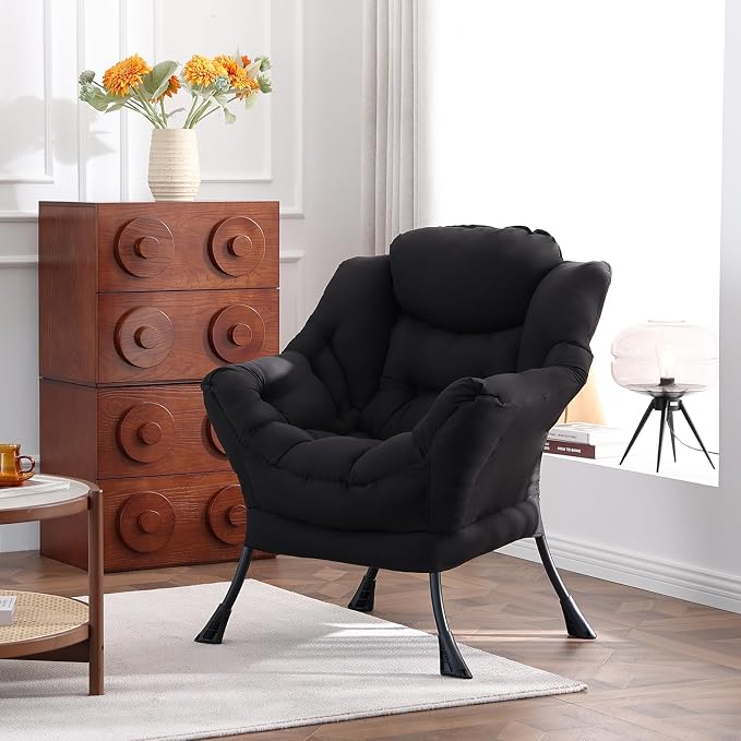 Welnow Black Single Lazy Chair for Living Room, Modern Reading Accent Chair - Image 8
