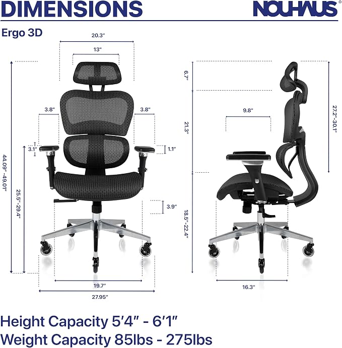 Nouhaus Ergo3D Ergonomic Office Chair Lumbar Support Mesh Office Chair - Image 2