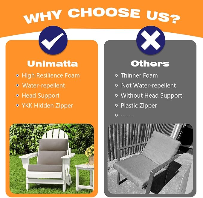 Unimatta Sunbrella Outdoor High Back Chair Cushion Seat Pads, 44 x 21 Inch - Image 7