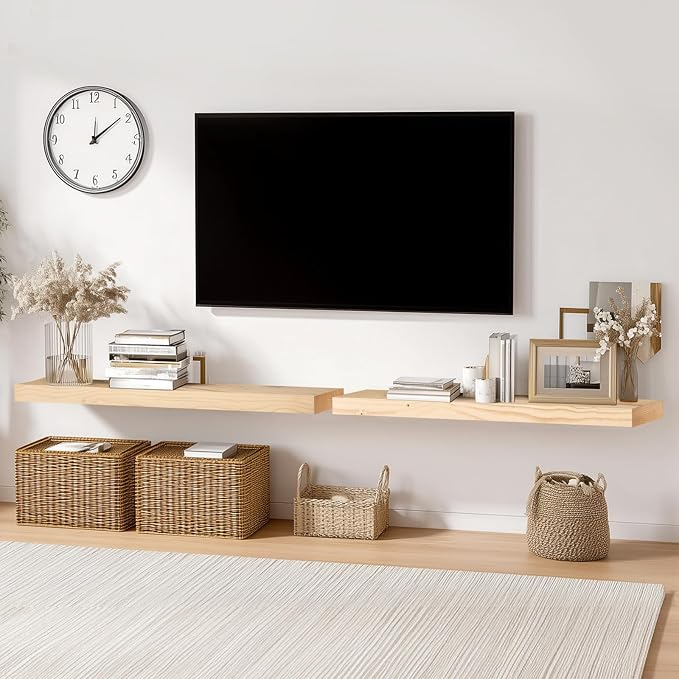 36x8x1.6 inch Floating Shelves Set of 2 – Solid Wood Rustic Wood Wall Mounted - Image 7