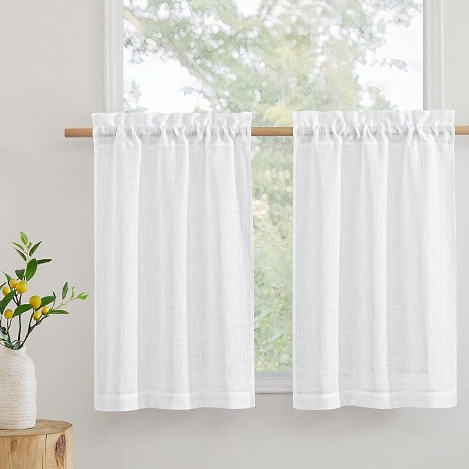 RYB HOME Half Curtains for Windows, Rod Pocket Decorative Thick Linen Burlap by RYBHOME