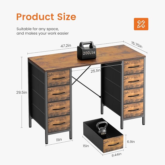 Sweetcrispy Computer Desk with 8 Fabric Drawers - Image 3