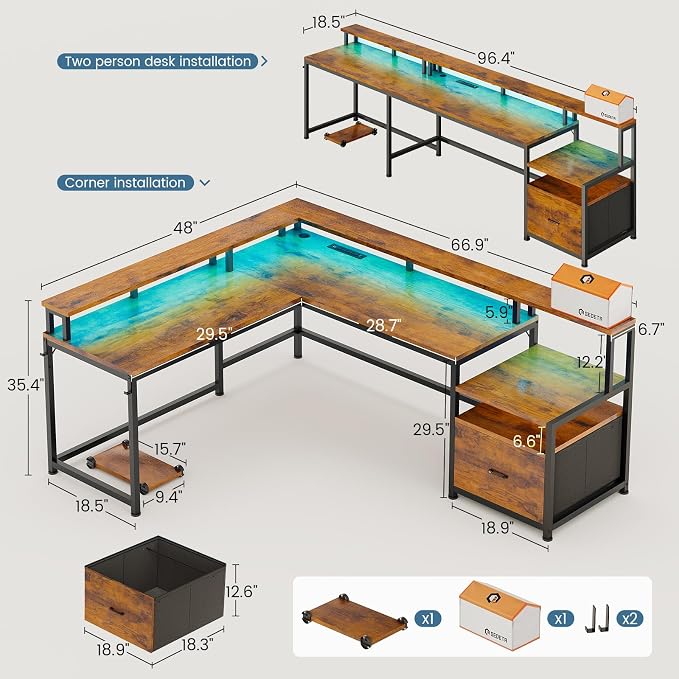 SEDETA 66" L Shaped Desk with Power Outlet, Reversible Home Office Computer - Image 3