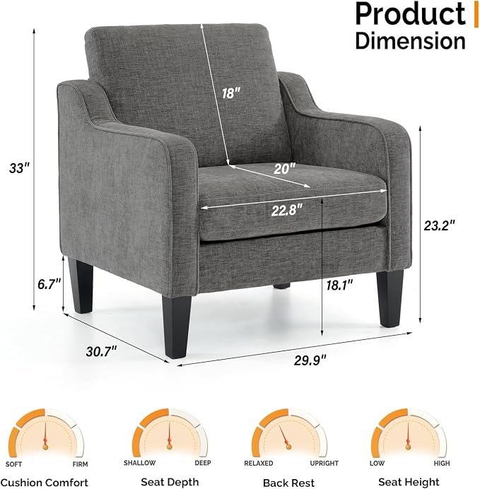 VINGLI Accent Chairs for Living Room Chairs Reading Chair Mid Century Modern - Image 3