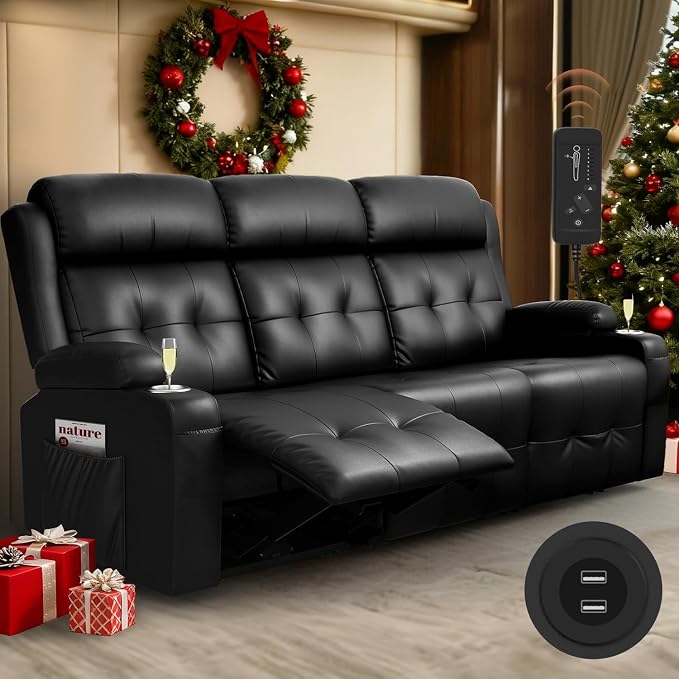 RV Loveseat Recliner Sofa, 3 Seater Massage Wall Hugger Reclining Couch by TiooiiReclinerSofa