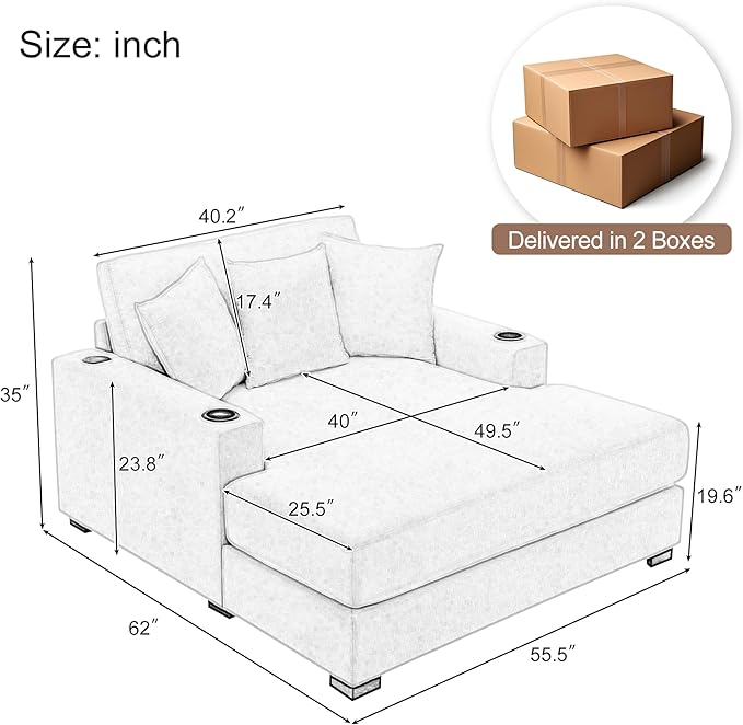 Merax Modern 55" Chaise Lounge - Image 2