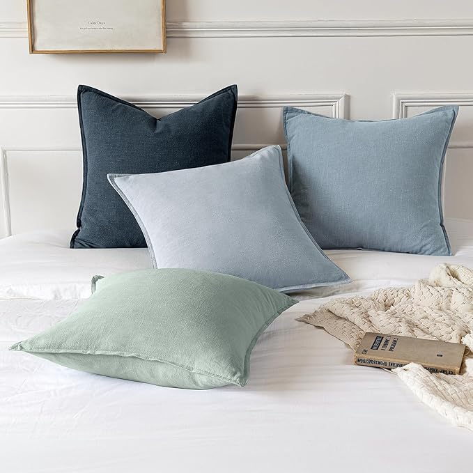 MIULEE Decorative Linen Pillow Covers 18x18 Inch Light Blue ​Boho Farmhouse​ - Image 5