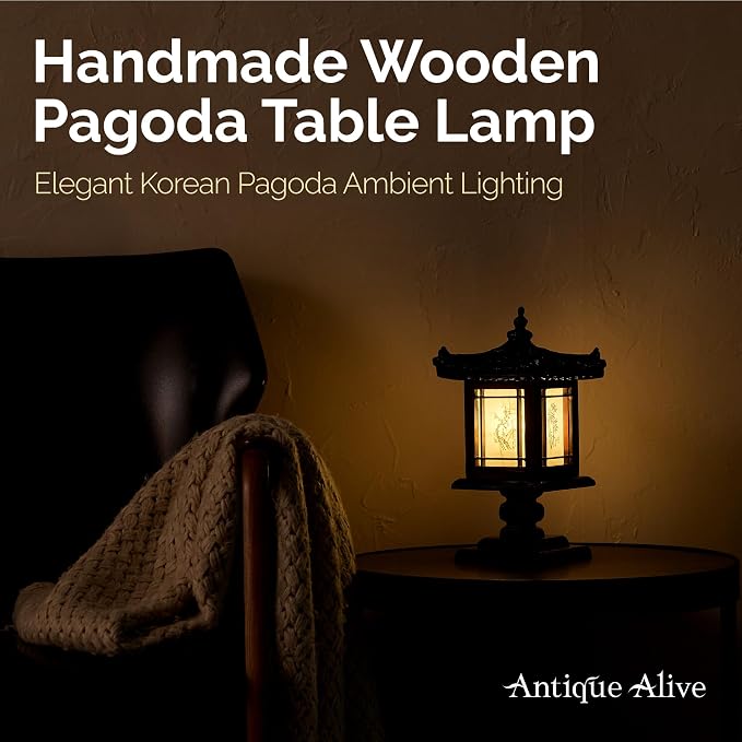 Traditional Korean Wood Lamp | Handmade Asian Oriental Table Lantern | Bedside - Image 7