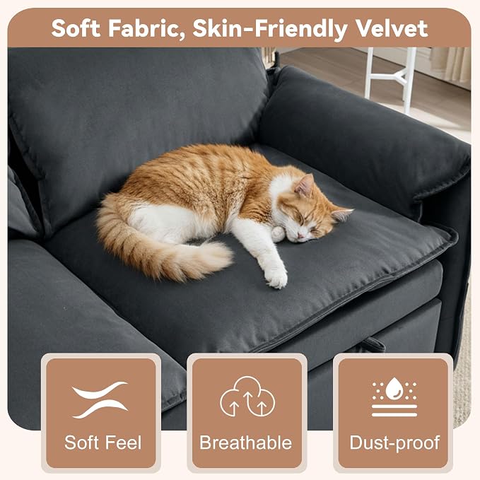 63" Velvet Convertible Sleeper Loveseat Sofa Bed, Pull Out Couch Bed - Image 7