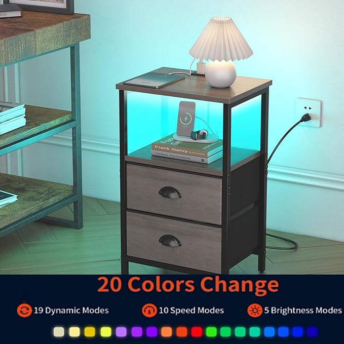 sthmec Nightstand with Charging Station, LED Night Stand Set of 2, Bedside - Image 6