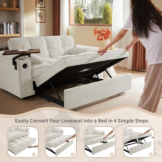 oaaktu Large Size Convertible Sleeper Sofa Bed, Polka dot Velvet Pull Out Futon - Image 7