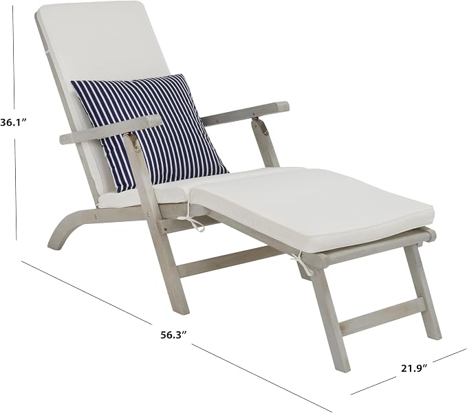 SAFAVIEH Outdoor Collection Palmdale Grey Solid Wood/Beige Cushion - Image 3