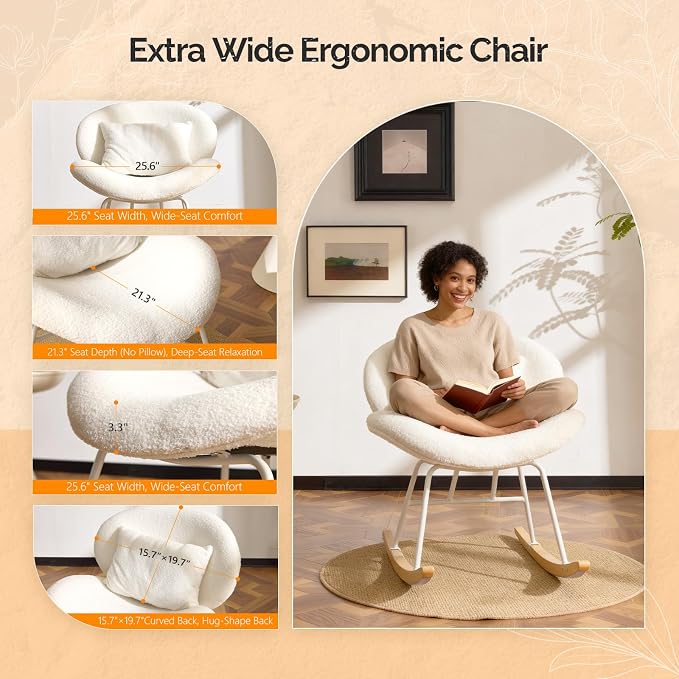 VINGLI 25.6" Extra Wide Criss Cross Nursery Rocking Chair, Cute Curved 115° - Image 6