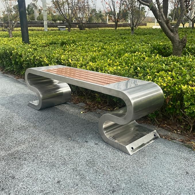 LITFAD Outdoor Indoor Bench Stainless Steel Metal Park Bench by LITFAD
