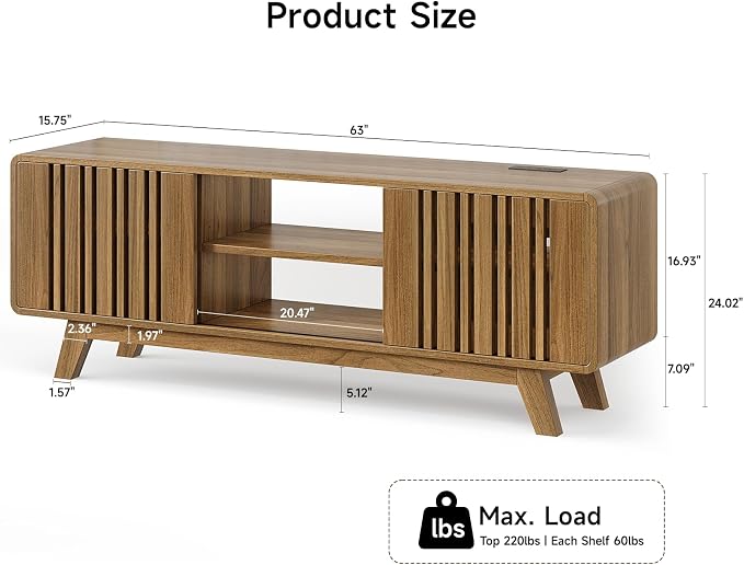 ONBRILL 63-Inch TV Stand for TVs up to 75 Inch, Mid-Century Modern Television - Image 2
