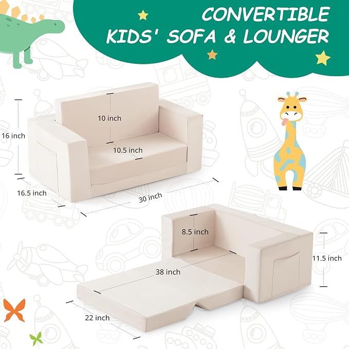 Kids Couch, 2-in-1 Toddler Chair Comfy 1-3 Years, Convertible Kids Chair - Image 3