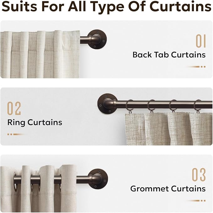 Zeerobee Curtain Rods for Windows 48 to 84, 1 Inch Industrial Wrap Around - Image 8