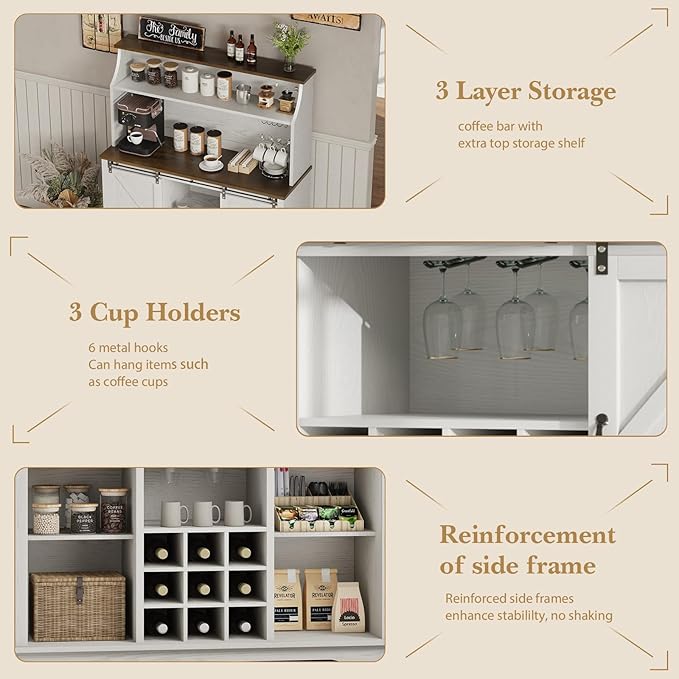 REVOMINCA 47 Inch Farmhouse Coffee Bar Cabinet - Image 6