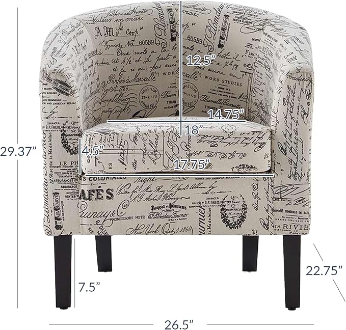 BELLEZE Accent Barrel Chair Set of 2, Linen Round Chair Club Tub Sofa Corner - Image 3