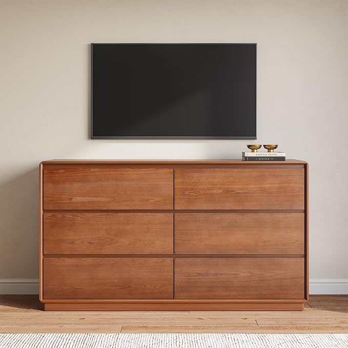 Solid Wood Dresser for Bedroom, Natural Solid Wood 6 Drawer Dresser, 55.2" Wide - Image 4