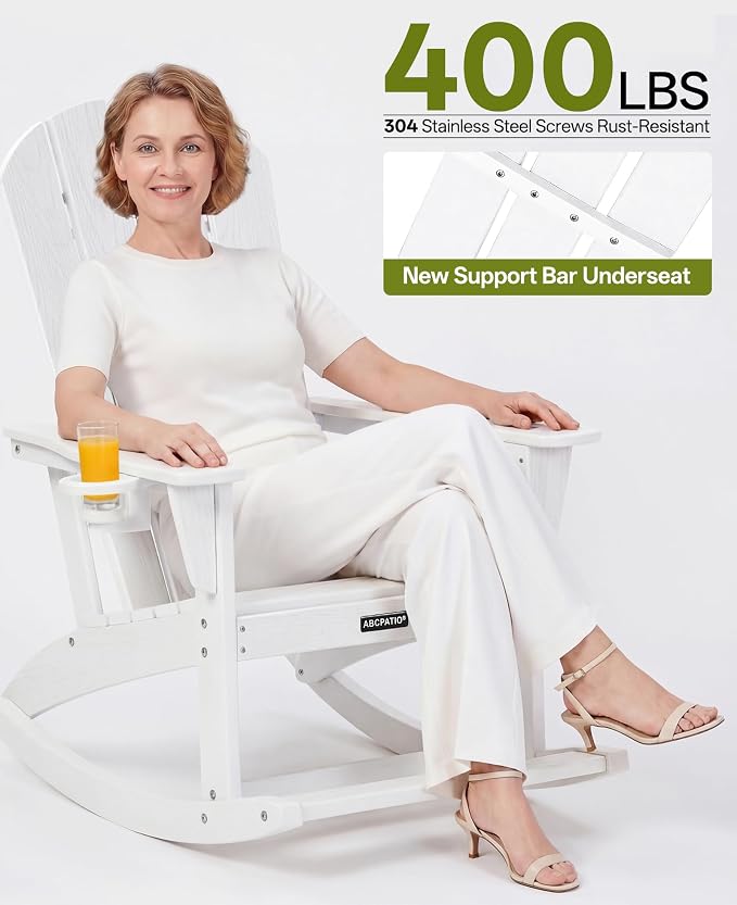 Outdoor Oversized Adirondack Rocking Chairs, All Weather HDPE Patio Rocking - Image 4