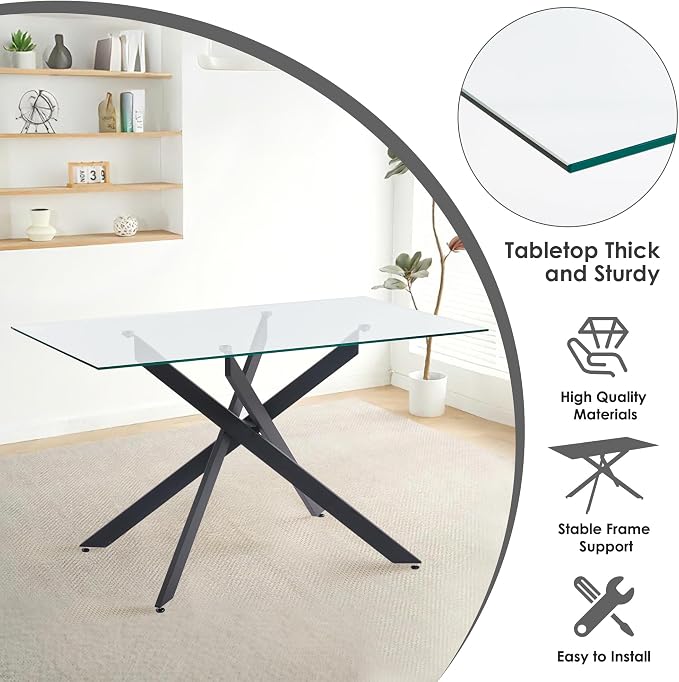 7-Piece Dining Table Set for 6, Modern Rectangular Glass Table - Image 7