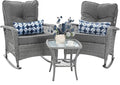 Patio Furniture Set 3 Pieces, Wicker Outdoor Rocking Bistro Set by VonzoyHome