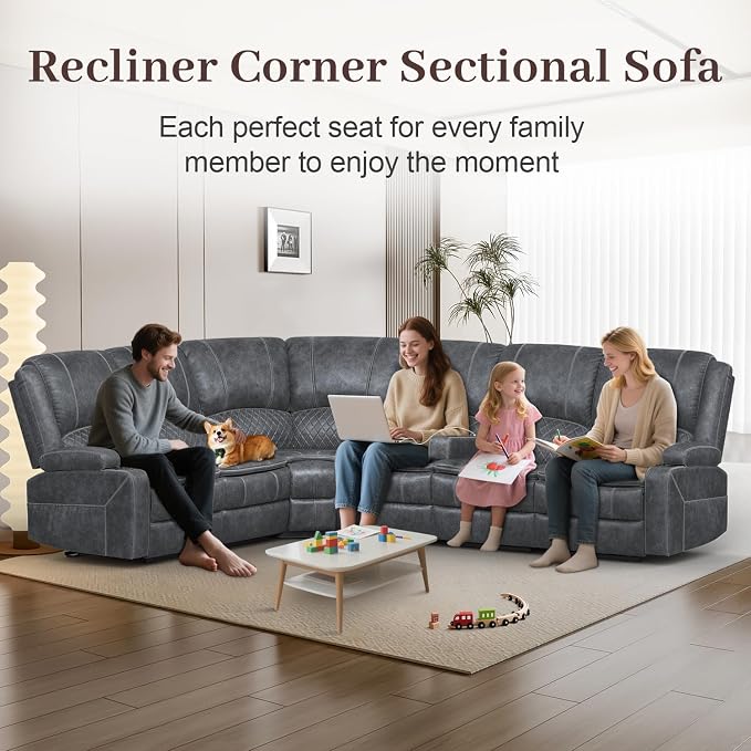 Yolsali Manual Reclining Sectional Sofa Set, 6 Seats Soft Dutch Velvet Recliner - Image 3