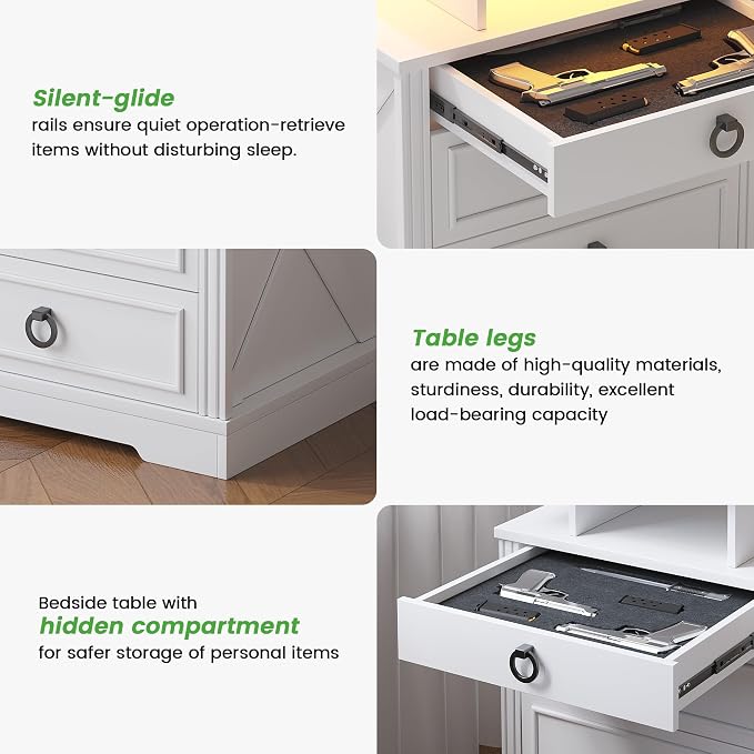 HNEBC Night Stand with Gun Drawers, Farmhouse Nightstand with Charging Station - Image 9