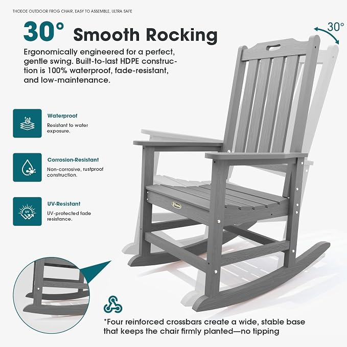 THOEOE Oversized Rocking Chair Set of 4, Outdoor Rocking Chair - Image 3