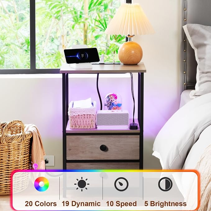 LOAKEKEL Night Stand Set 2, LED Nightstand - Image 5