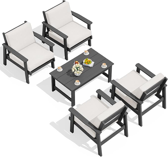 SERWALL Outdoor Patio Furniture Set, 5 Piece HDPE Patio Conversation Sets by SERWALL