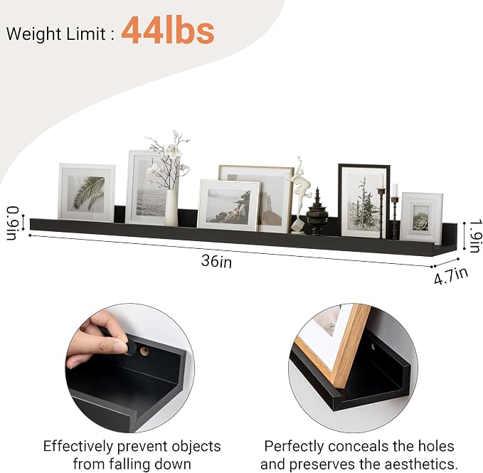 Floating Shelves for Wall, 36 inch Wood Floating Shelves Set of 2, Picture - Image 3
