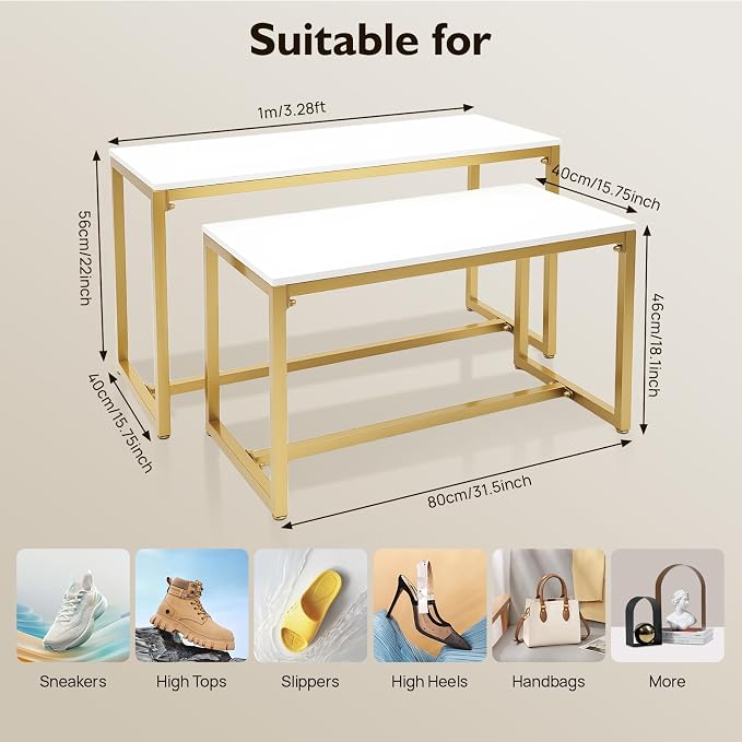 2pcs Gold Retail Display Nesting Tables, Shoes Handbag Metal Display Riser Shelf - Image 2