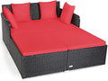 COSTWAY Outdoor Patio Rattan Daybed, Sponge Cushioned Loveseat Sofa by COSTWAY