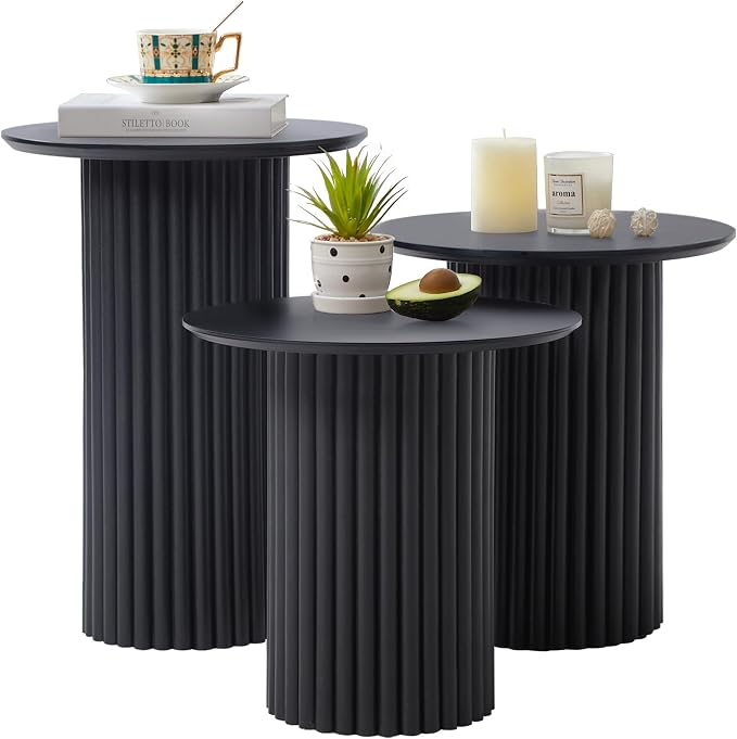 Bifins Round Nesting Coffee Table Set of 3, Mid Century Modern Fluted Coffee by BifinsFurniture